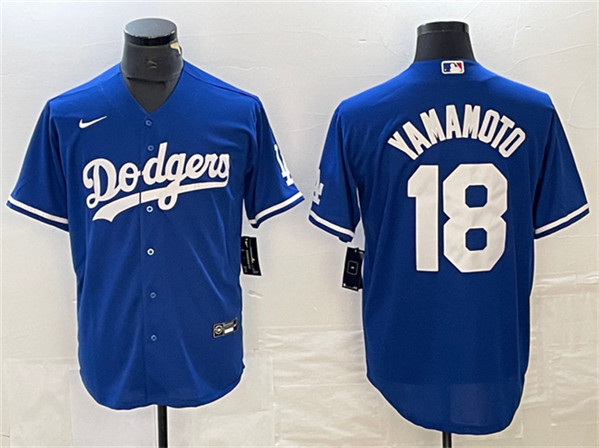 Los Angeles Dodgers #18 Yoshinobu Yamamoto Blue Cool Base Stitched Jersey - Click Image to Close